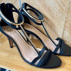 Vince Camuto Gold Black Sandal Heels